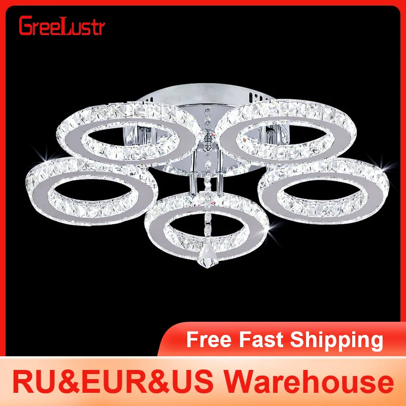 GreeLustr Crystal LED Ring Chandelier Modern Ceiling Light