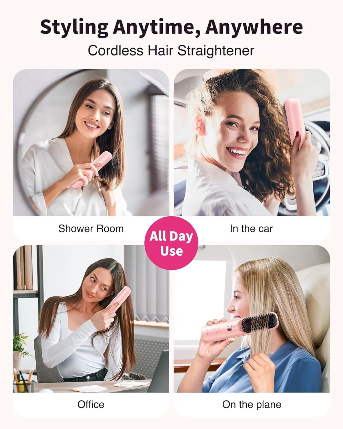 BOPCAL Cordless Hair Straightener Comb Brush With Fast Heating