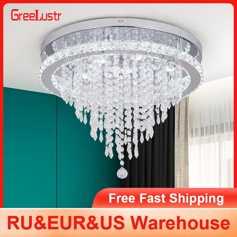 GreeLustr Crystal LED Chandelier With Remote Dimming For Living Rooms