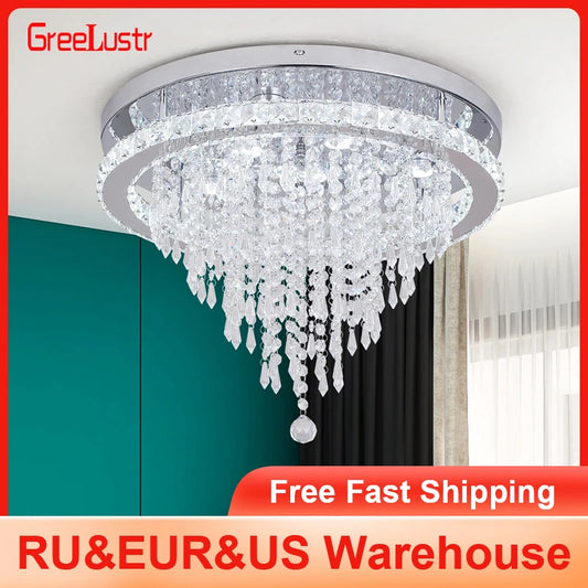 GreeLustr Crystal LED Chandelier With Remote Dimming For Living Rooms