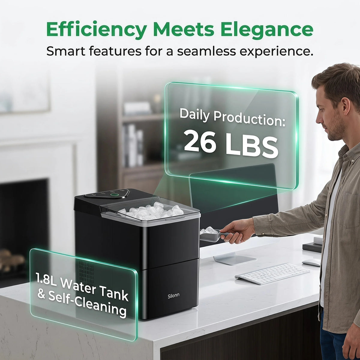 PHILERGO Countertop Ice Maker With Self-Cleaning LED Controls