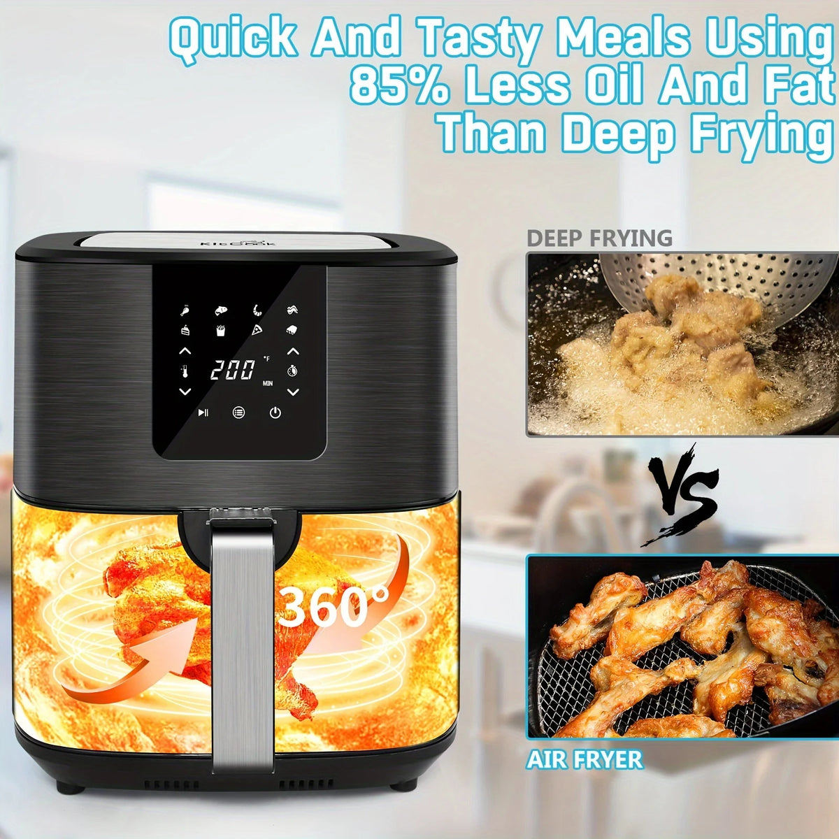 KitCook Digital Air Fryer With Eight Preset Cooking Modes