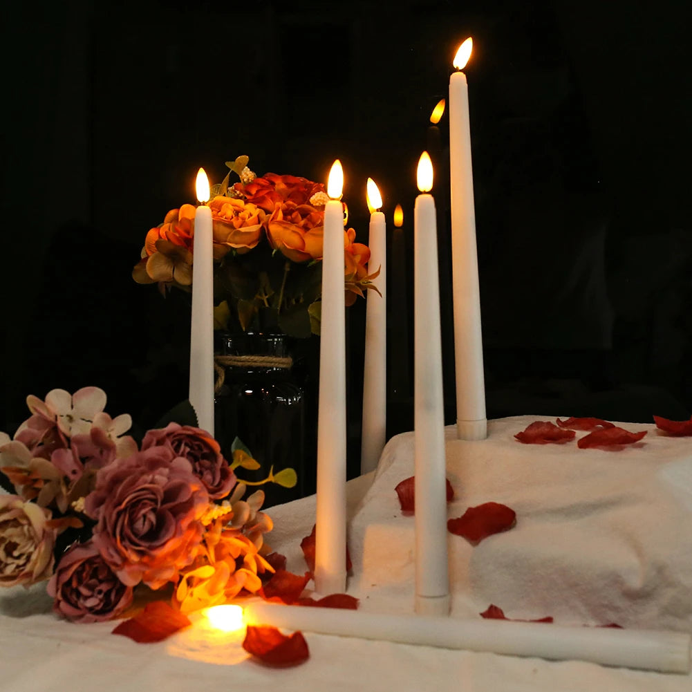 6/12Pack LED Flameless Ivory Taper Candles Flickering with Remote 3D Wick Battery Operated Christmas Window Candle Wedding Decor