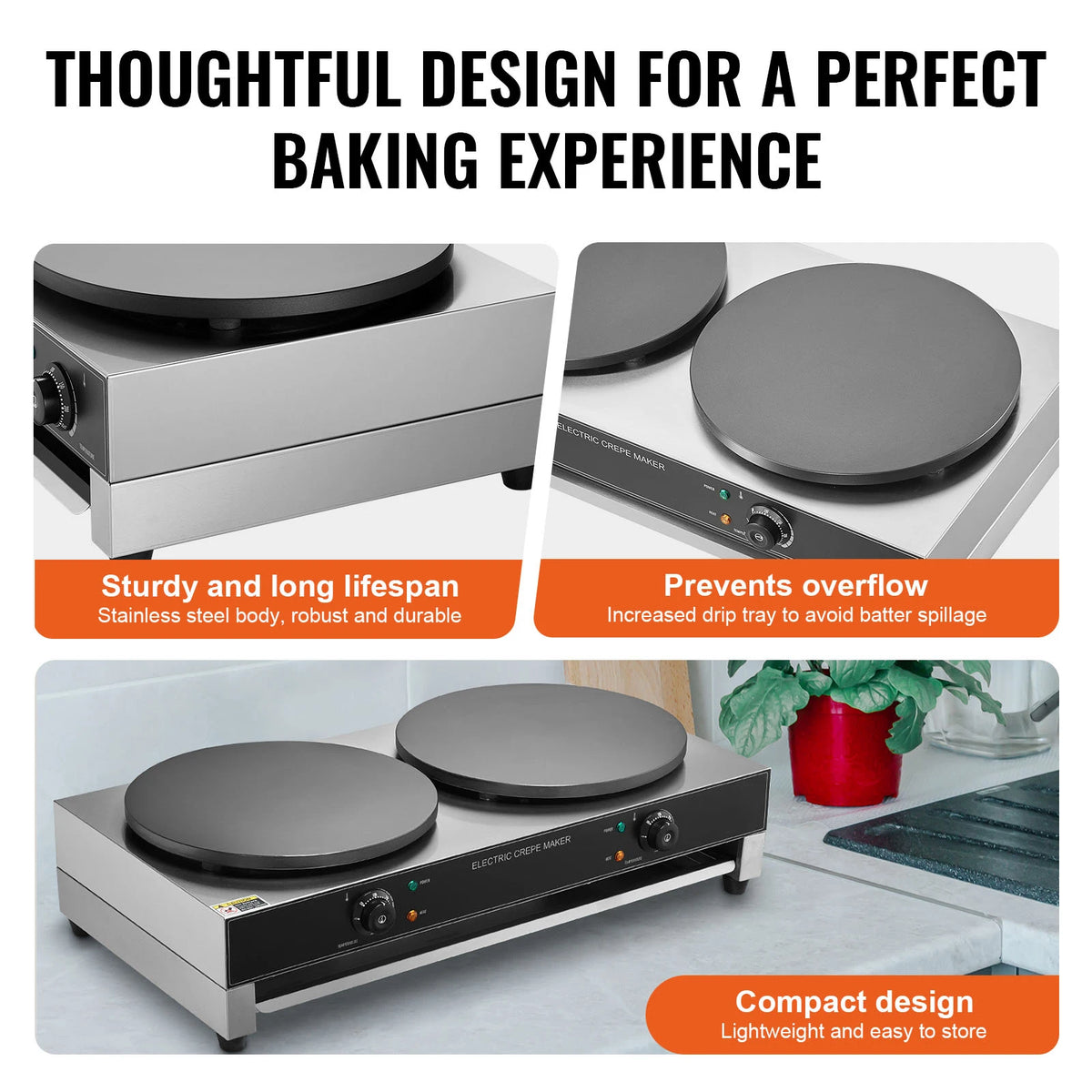 SucceBuy Commercial Electric Crepe Maker With Double Cooking Plates